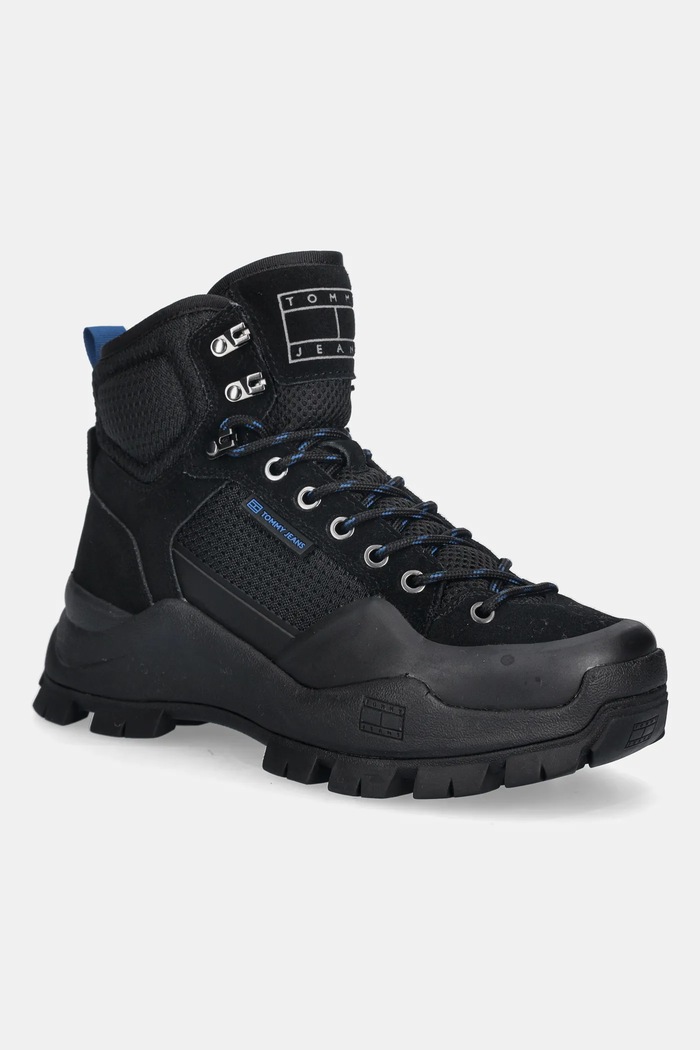 Topánky Tommy Jeans TJM HYBRID BOOT semišová koža čierna EM0EM01633