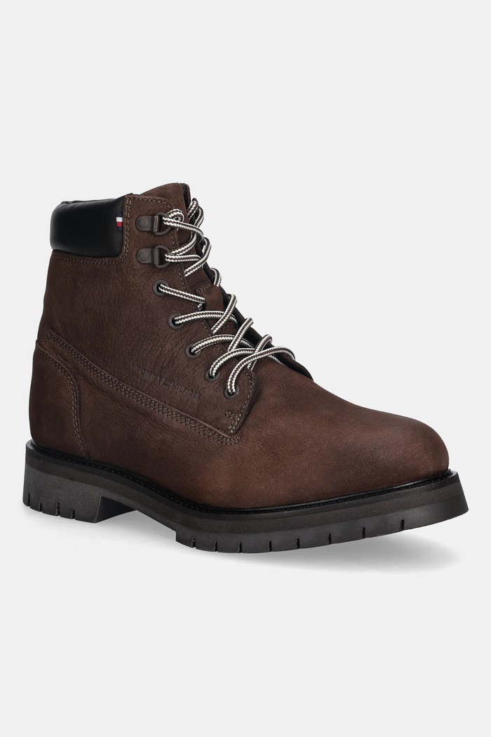 Tommy Hilfiger buty wysokie skórzane FLEX TH OUTDOOR W NBK BOOT skóra licowa brązowy FM0FM05563