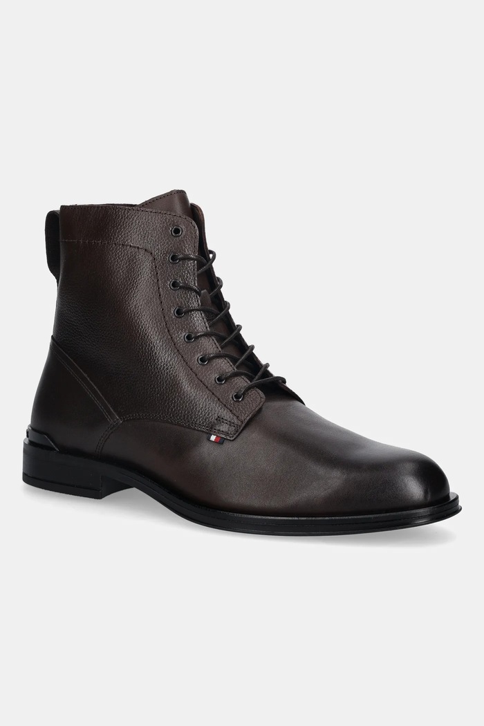 Kožené topánky Tommy Hilfiger CORPORATE HILFIGER LTH ZIP BOOT nezateplené hnedá FM0FM05577