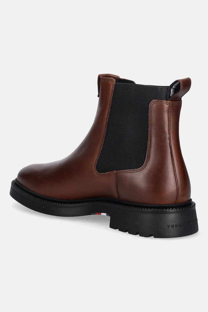 Boty Kožené kotníkové boty Tommy Hilfiger HILFIGER COMFORT LWT LTH CHELSEA FM0FM05591 hnědá