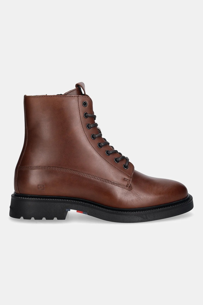 Tommy Hilfiger cizme înalte din piele HILFIGER COMFORT LWT LTH BOOT FM0FM05593 maro NC25