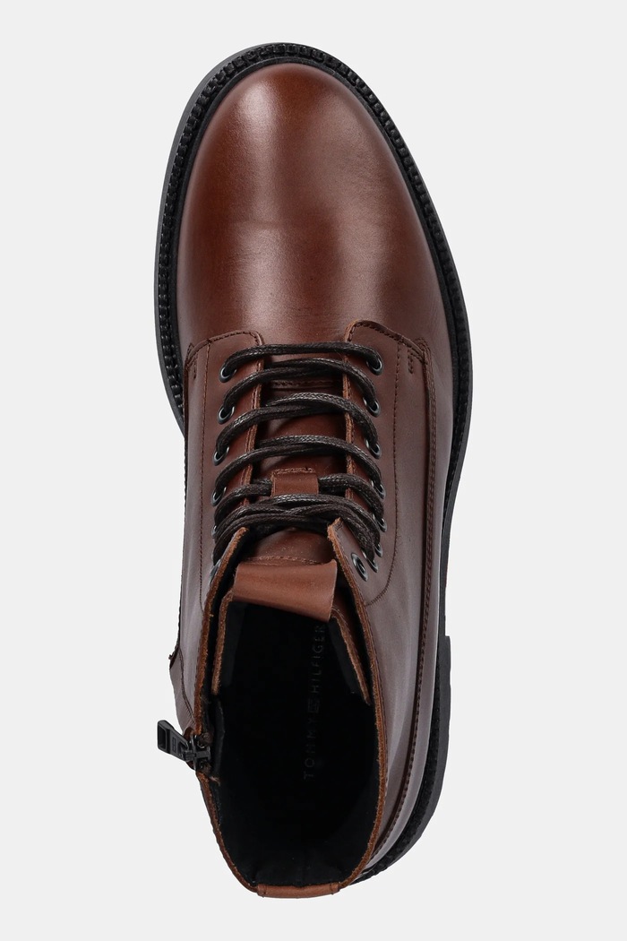 Tommy Hilfiger cizme înalte din piele HILFIGER COMFORT LWT LTH BOOT maro FM0FM05593