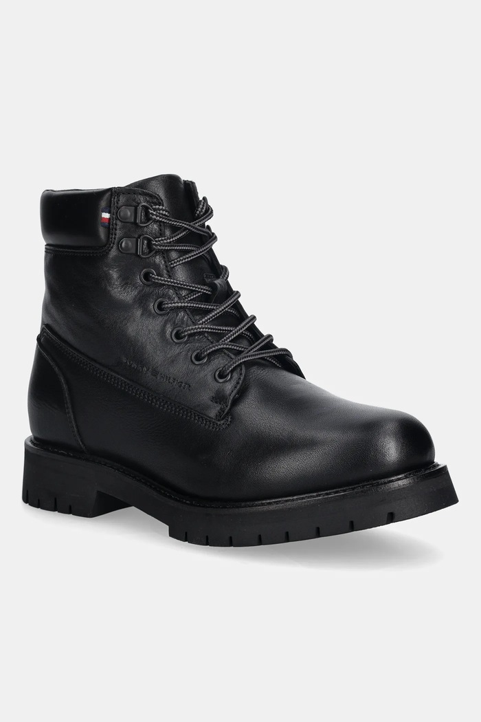 Kožené členkové topánky Tommy Hilfiger FLEX TH OUTDOOR RS LTH BOOT nezateplené čierna FM0FM05600