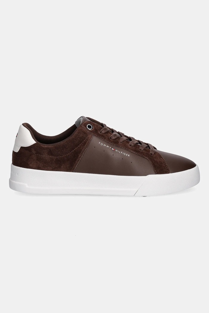 Δερμάτινα sneakers Tommy Hilfiger TH COURT MIX NUBUCK FM0FM05634 καφέ AW25