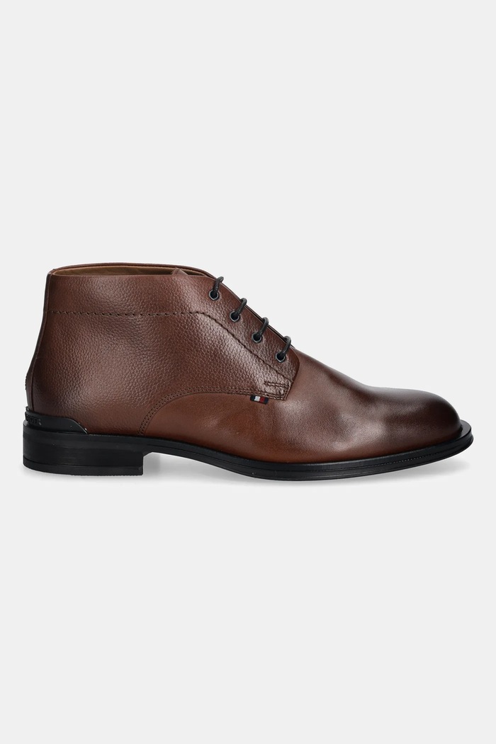 Kožená obuv Tommy Hilfiger CORPORATE HILFIGER LTH BOOT FM0FM05697 hnedá NC25