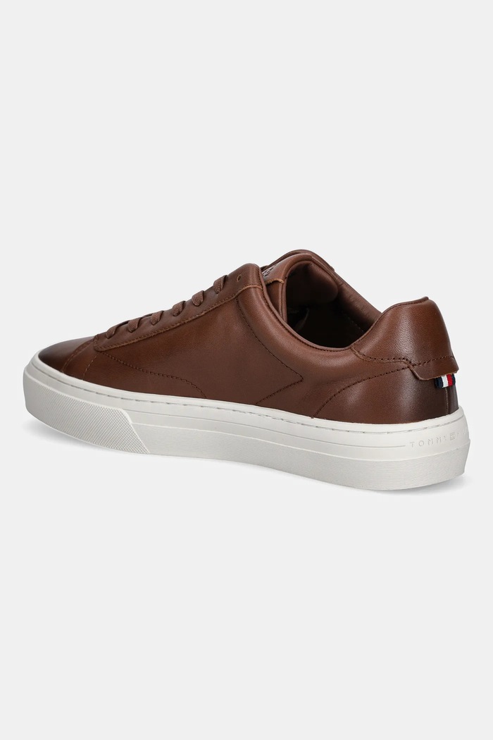 Obuwie Tommy Hilfiger sneakersy skórzane PREMIUM DRESS CUPSOLE COGNAC FM0FM05771 brązowy