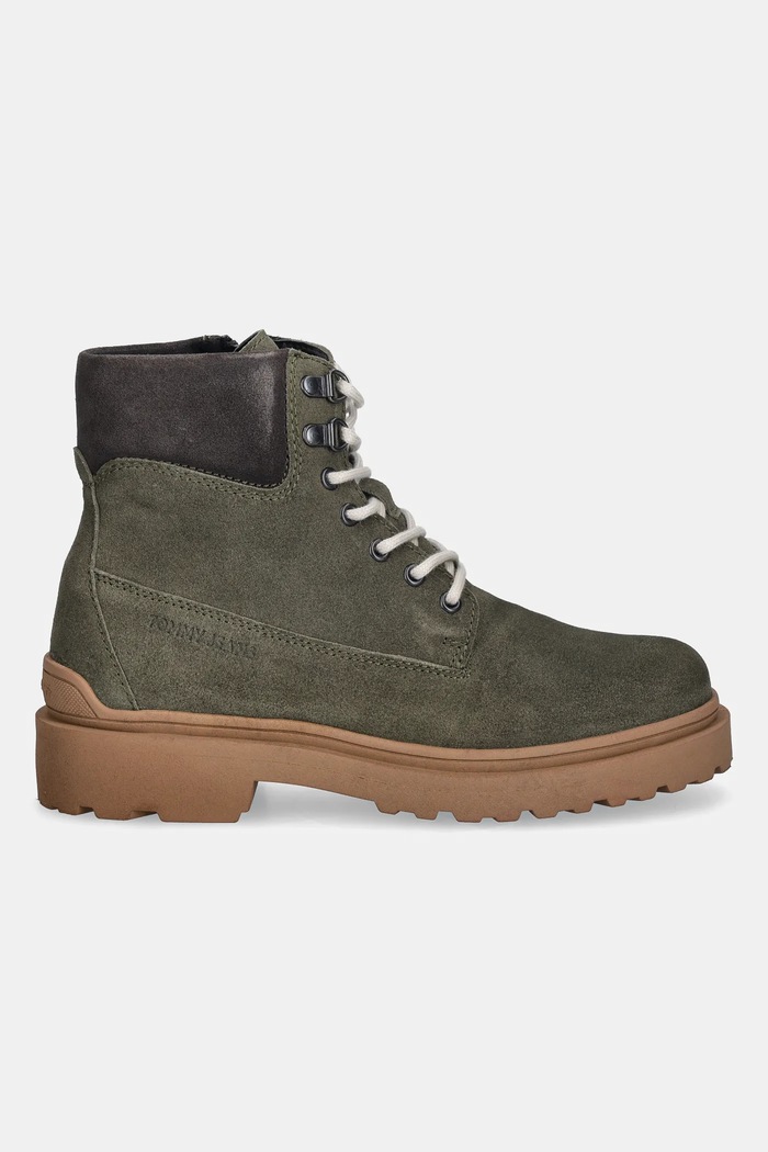 Tommy Jeans buty wysokie skórzane TJM LACE UP BOOT SUEDE EM0EM01642 zielony NC25