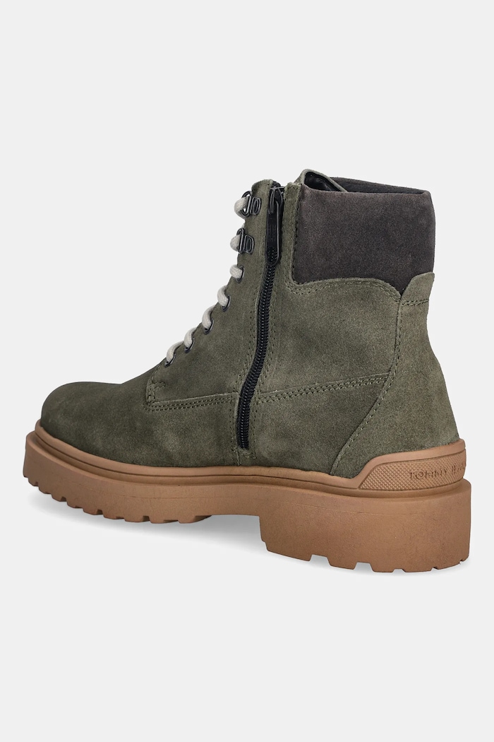 Obuwie Tommy Jeans buty wysokie skórzane TJM LACE UP BOOT SUEDE EM0EM01642 zielony