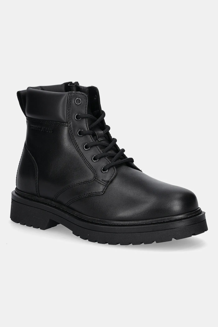 Kožené zimné topánky Tommy Jeans TJM LACE UP BOOT nezateplené čierna EM0EM01706