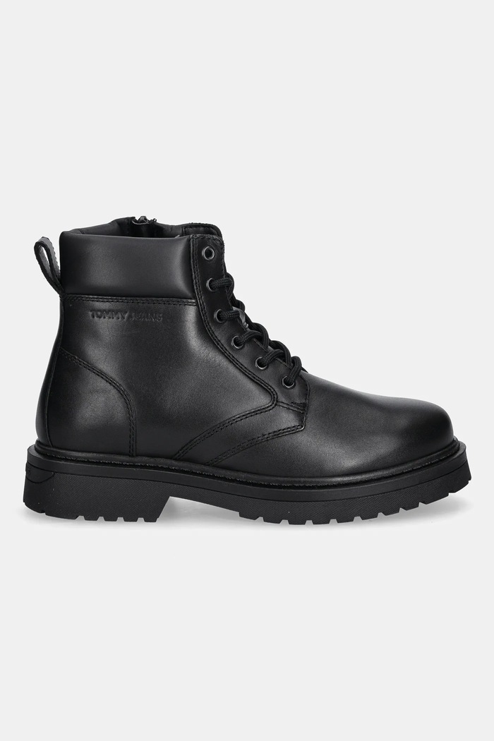 Kožené zimné topánky Tommy Jeans TJM LACE UP BOOT EM0EM01706 čierna AW25