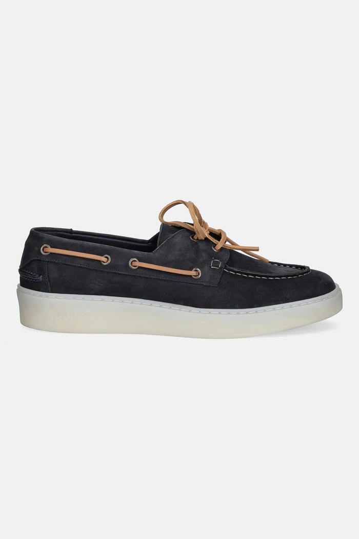 Nubukové mokasíny Guess ROB FMTROB.LEA14.BLUE tmavomodrá AW25