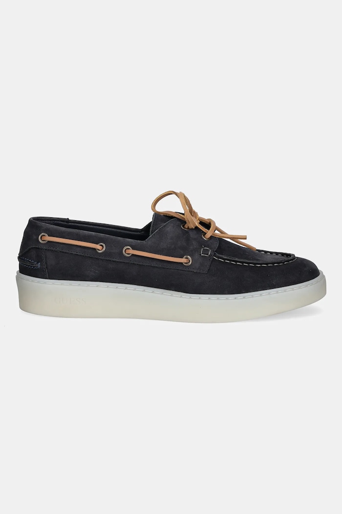 Nubukové mokasíny Guess ROB FMTROB.LEA14.BLUE tmavomodrá AW25