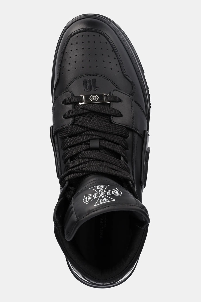 Kožené tenisky Philipp Plein Phantom Kicks High Top čierna USC0822.PLE075N.0202