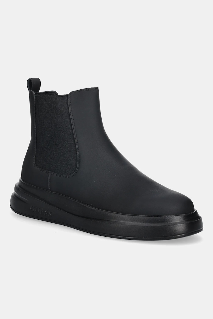 Guess ghete chelsea de piele ELKO casual negru FMFELK.LEA10.BLACK