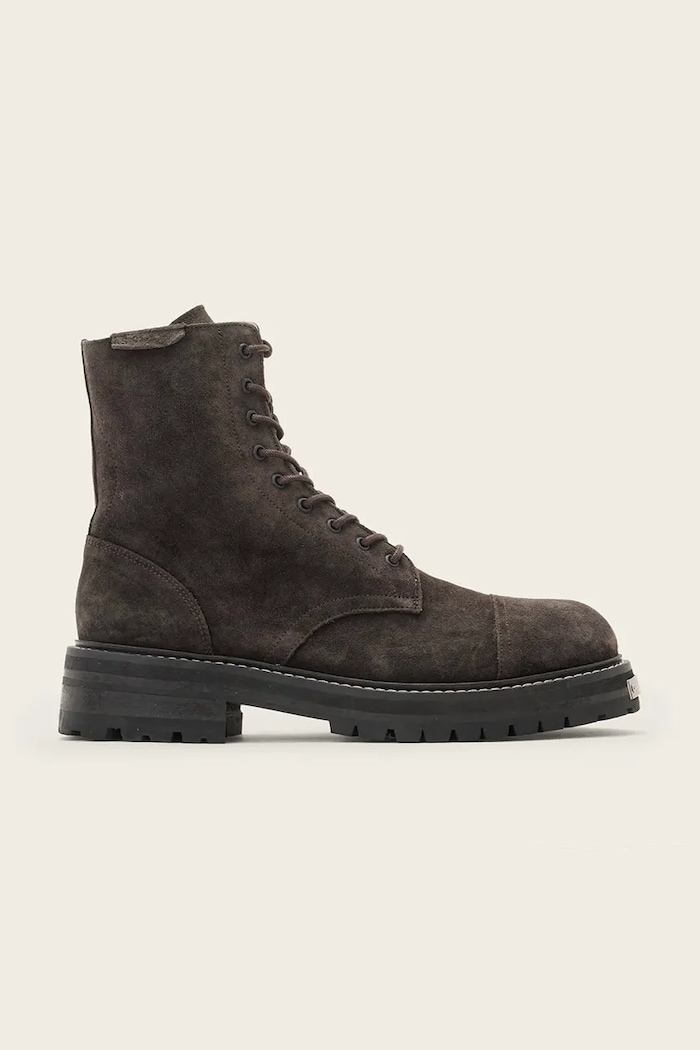 AllSaints pantofi de piele întoarsă Hank Suede Boot cu snur gri M005FB