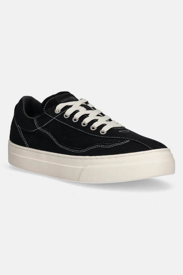 Stepney Workers Club scarpe da ginnastica Omni Dellow Canvas Drill pelle fiore nero OM01012