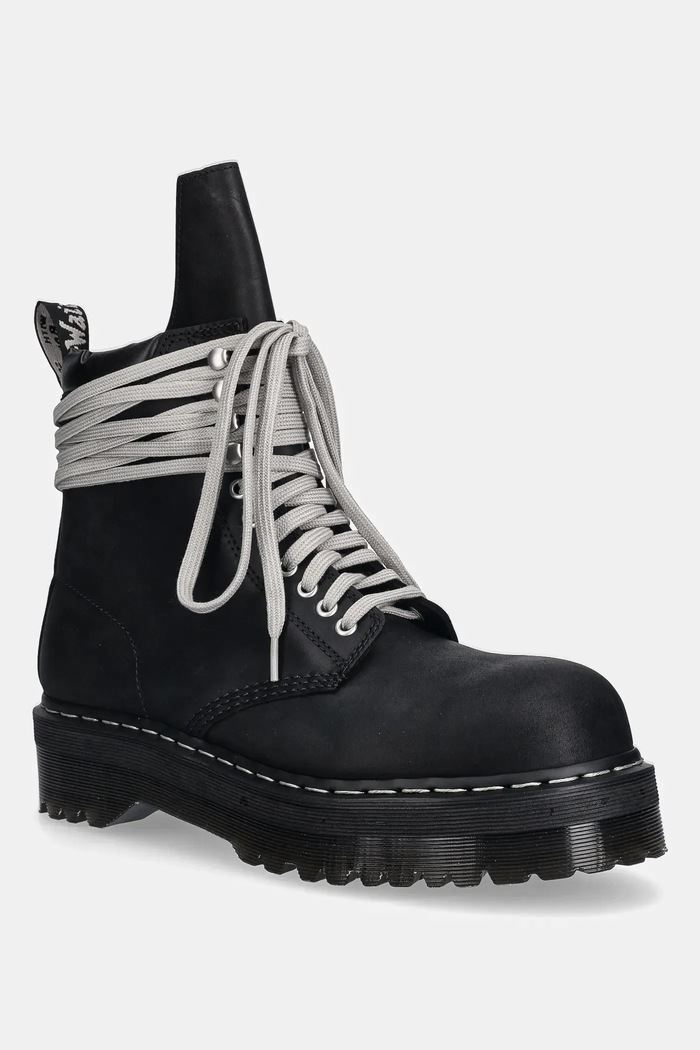 Rick Owens DRKSHDW leather hiking boots x Dr. Martens Quad Sole Steel Toe Boot grain leather black DM02E6813.9001