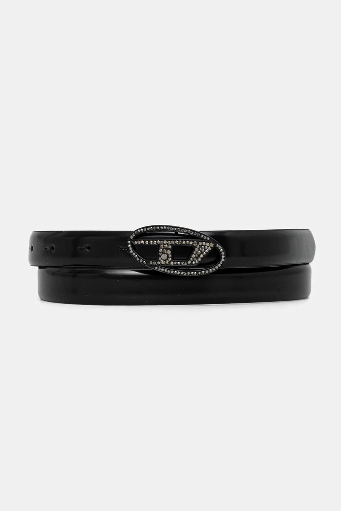 Kožený opasok Diesel OVAL D LOGO B-1DR STRASS 20 čierna X09972.P6958