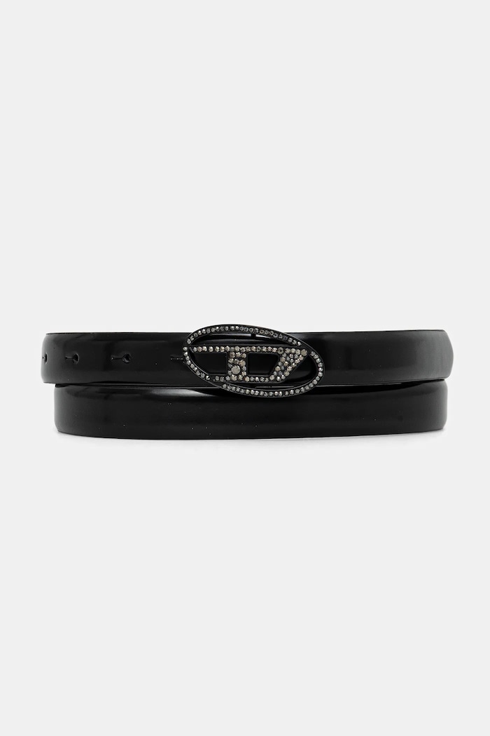 Kožený opasok Diesel OVAL D LOGO B-1DR STRASS 20 čierna X09972.P6958