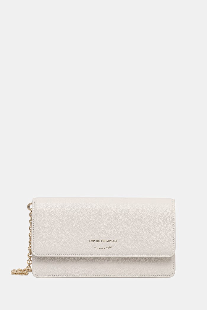 Kožená listová kabelka Emporio Armani usňová koža béžová EW003036.AF19568