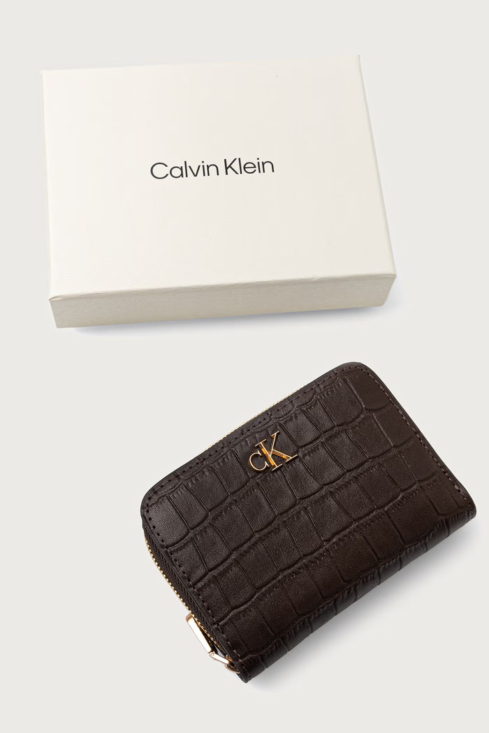 Calvin Klein portfel damski skórzany brązowy LV04F1095G