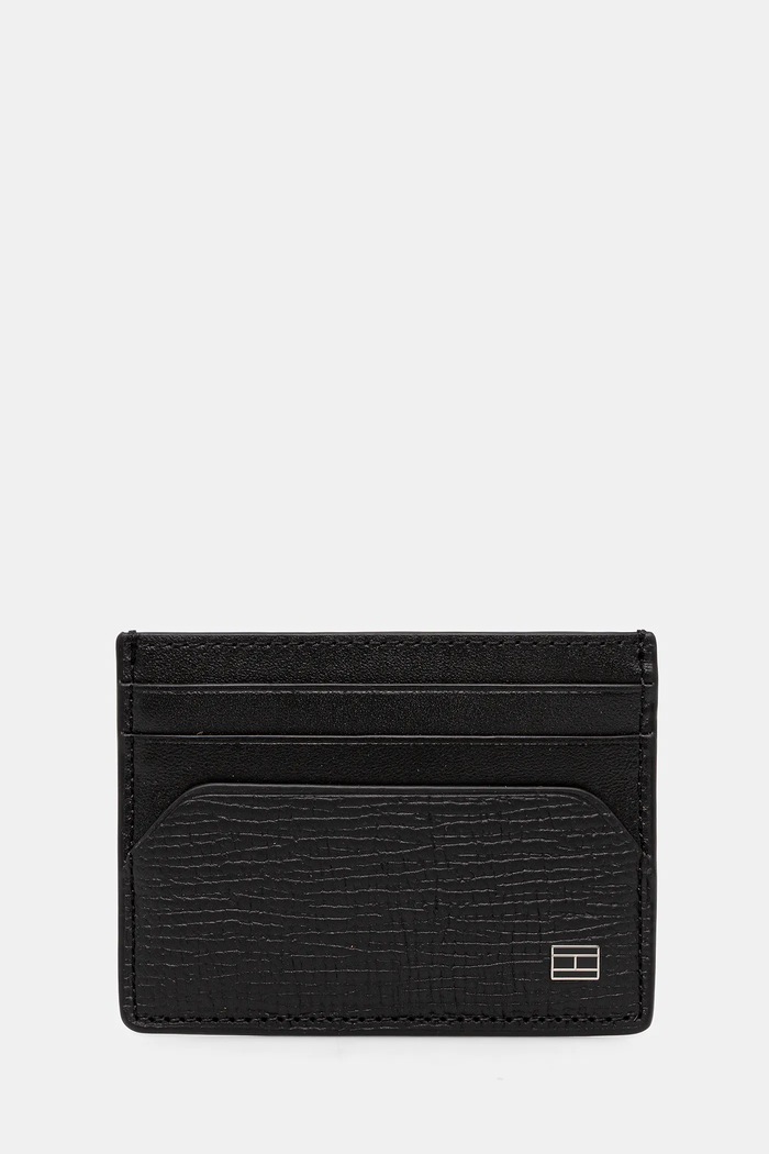 Tommy Hilfiger carcasă din piele husă de card negru AM0AM13707