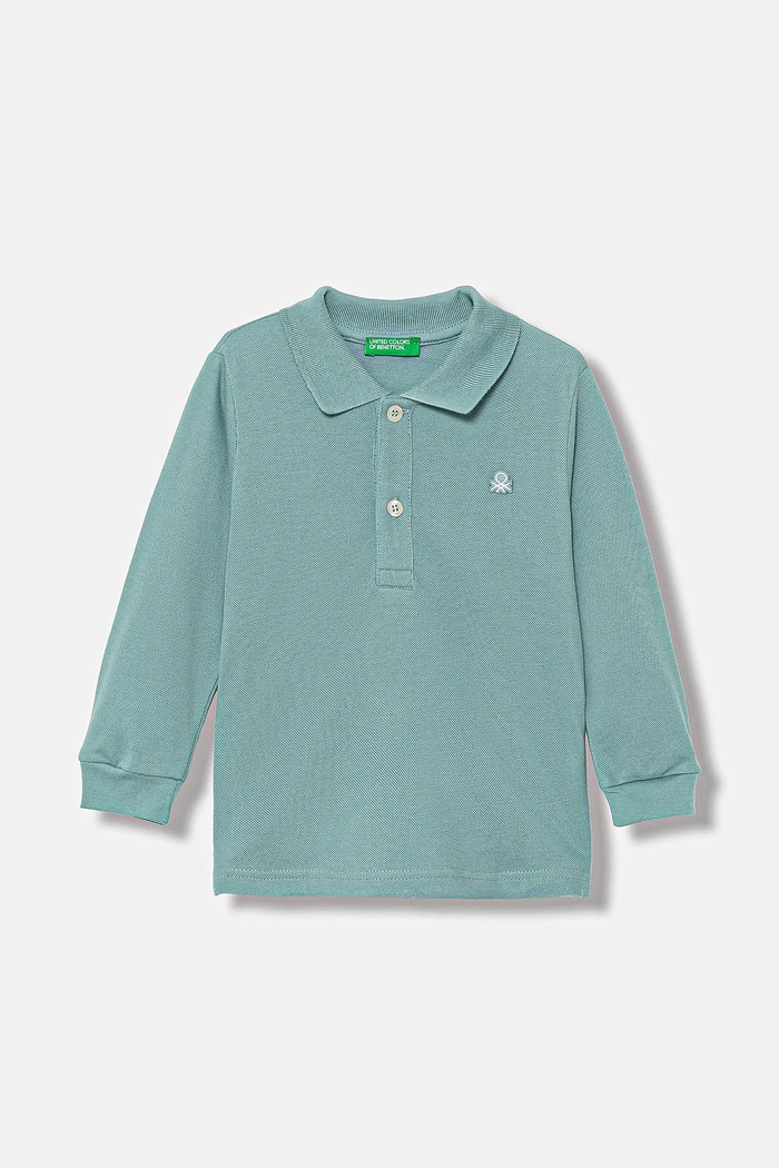 United Colors of Benetton longsleeve in cotone bambino/a colletto abbottonato turchese 3089G3009.P.Season.9BYA