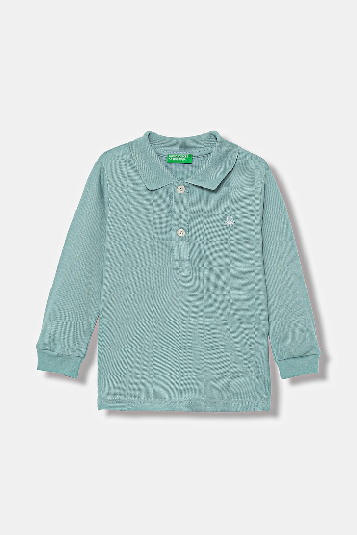 United Colors of Benetton longsleeve in cotone bambino/a colletto abbottonato turchese 3089G3009.P.Season.9BYA