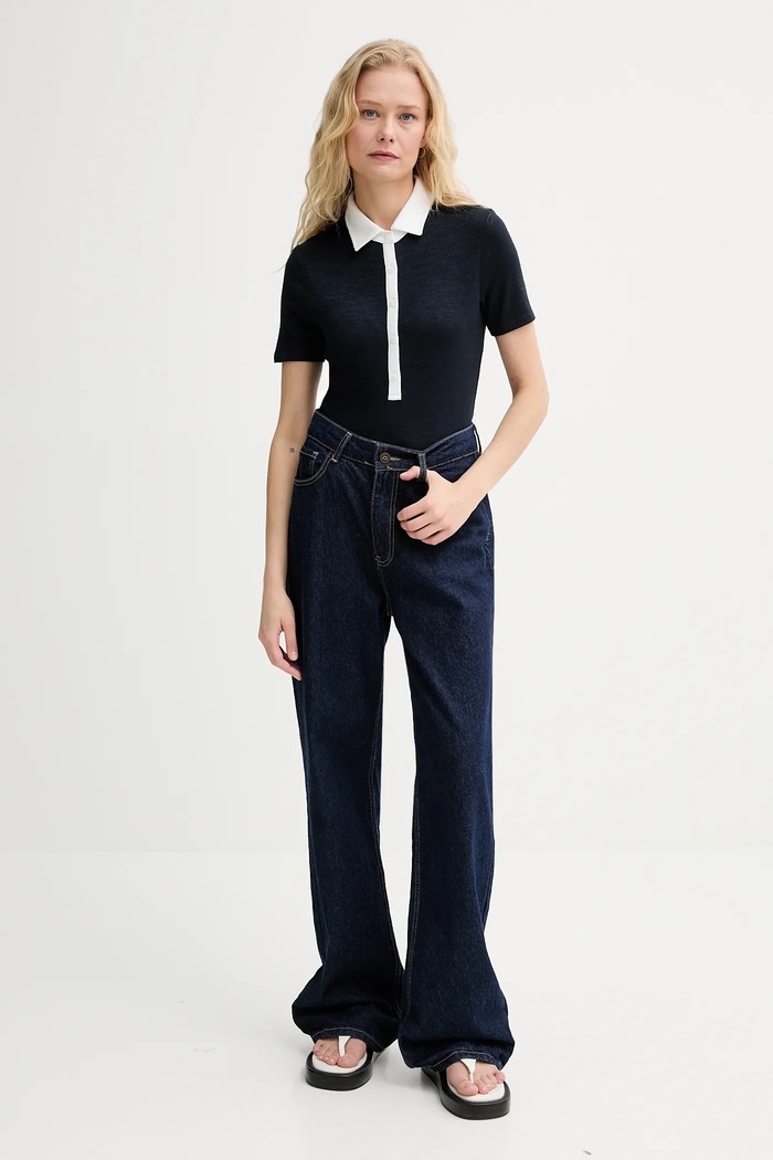 Тениска с яка Rag & Bone WCC24FT019JY19 тъмносин AW25