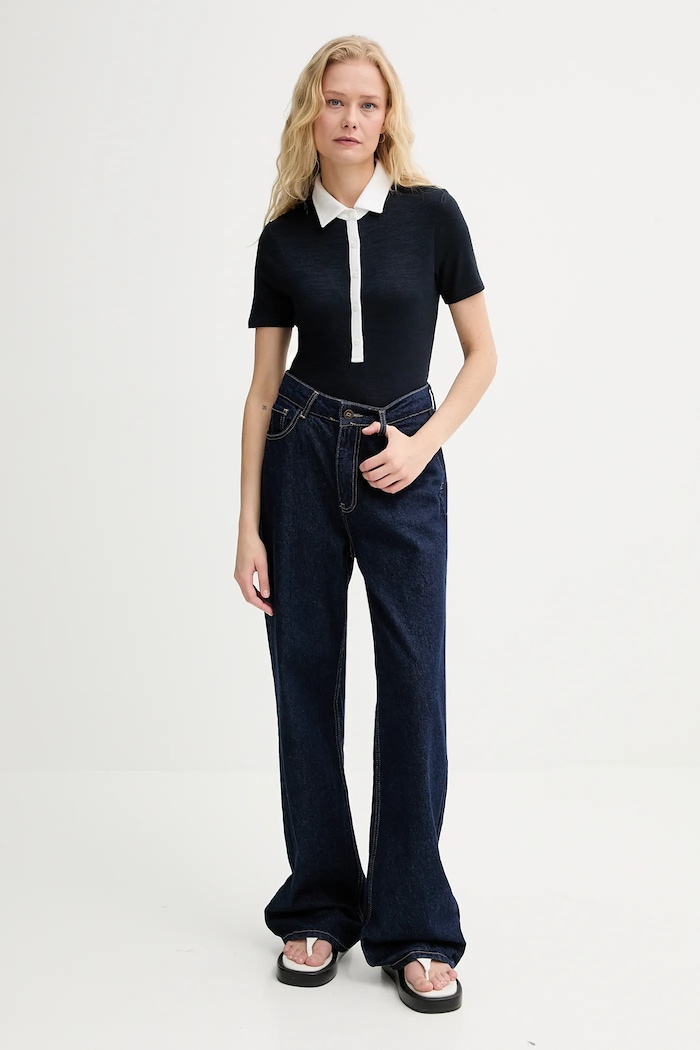 Тениска с яка Rag & Bone WCC24FT019JY19 тъмносин AW25