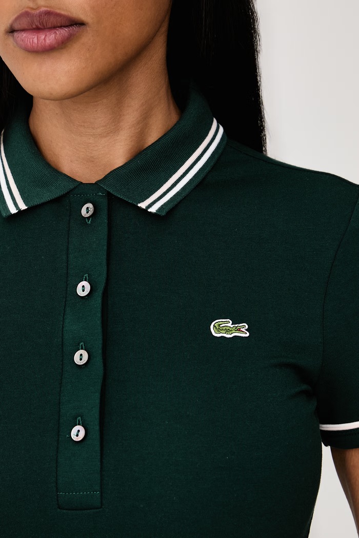 Lacoste Polo damskie z bawełną DF5284 zielony SS26