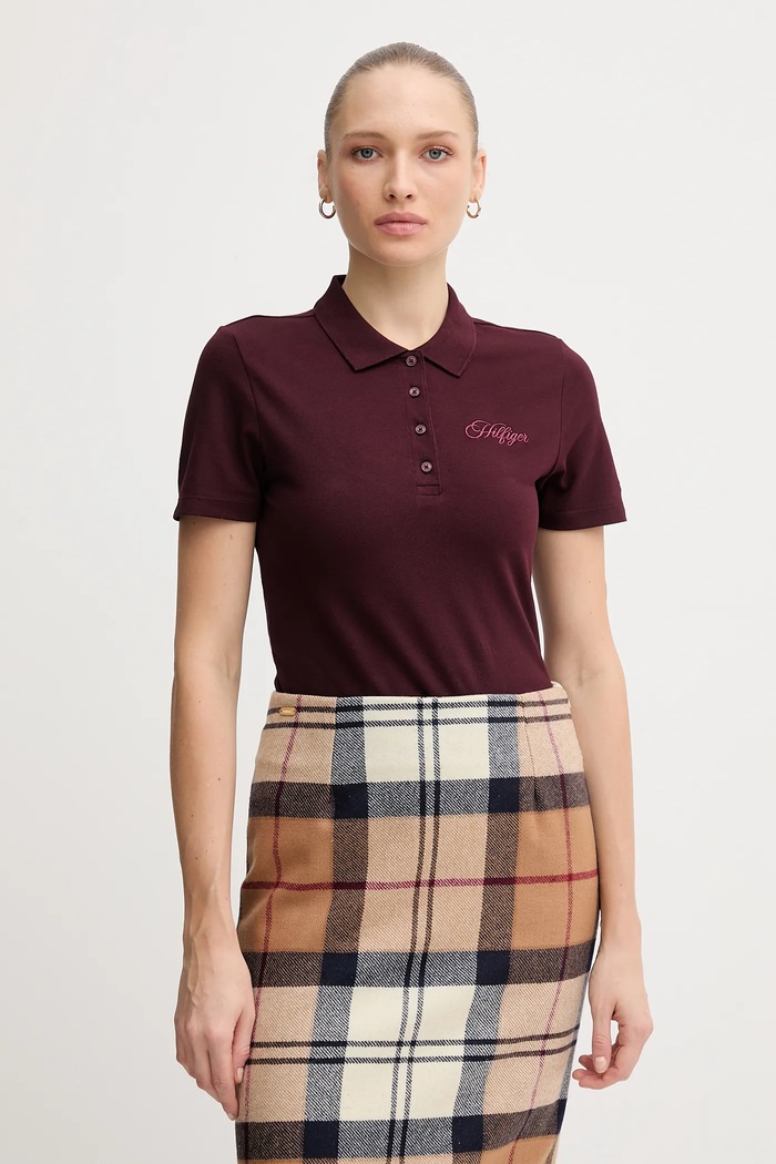 Tommy Hilfiger tricou polo imprimeu burgundia WW0WW47312
