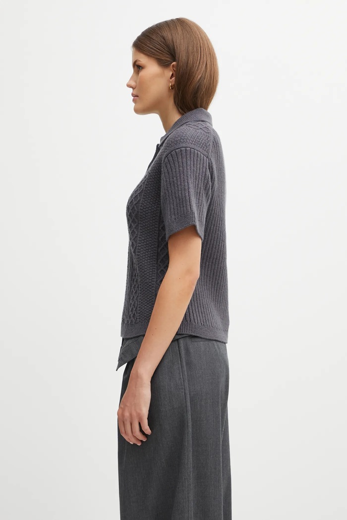 JW Anderson pulover din amestec de lână Cropped Cable Knit Polo KW1443.YN0446 gri AW25