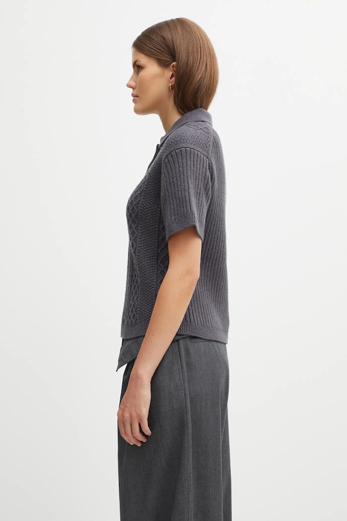 JW Anderson pulover din amestec de lână Cropped Cable Knit Polo KW1443.YN0446 gri AW25