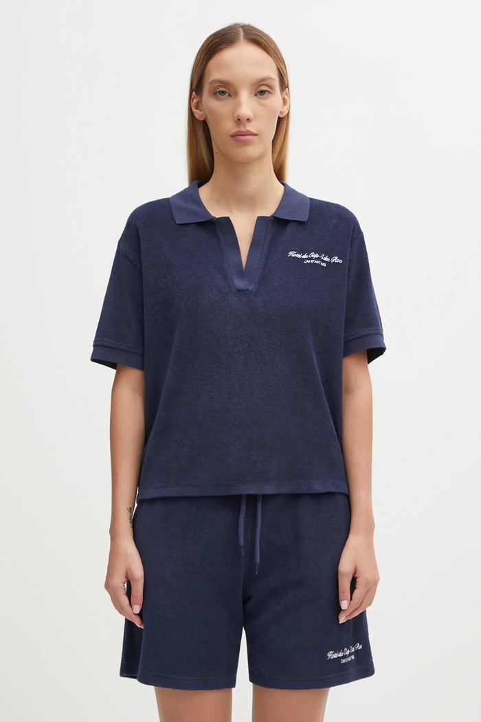 Sporty & Rich polo bawełniane Eden Script Terry gładkie granatowy TO00160673BL106
