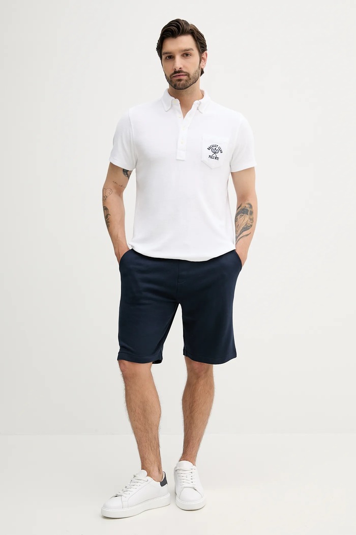 Памучна тениска с яка Polo Ralph Lauren 710971068 бял AW25