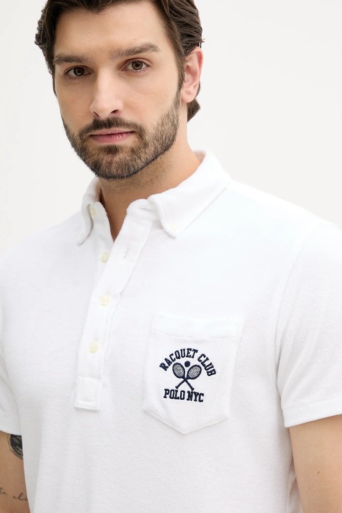 Памучна тениска с яка Polo Ralph Lauren бял 710971068