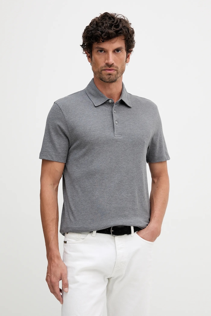BOSS polo z dodatkiem jedwabiu BECKHAM X BOSS regular szary 50554093