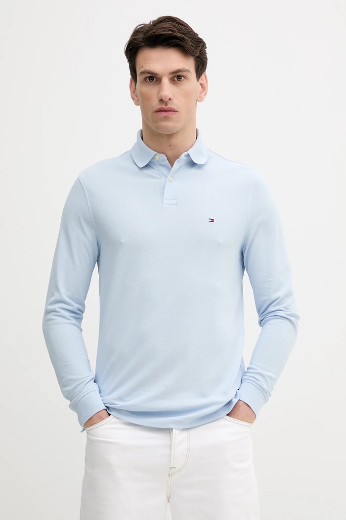 Tommy Hilfiger majica z dolgimi rokavi moška z bombažem Brez vzorca modra MW0MW20183