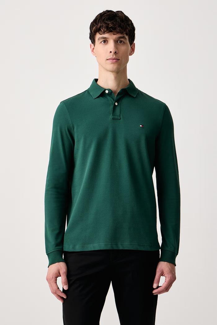 Tommy Hilfiger Longsleeve męski z bawełną zielony MW0MW20183
