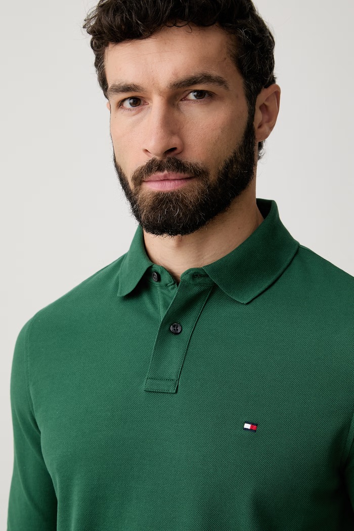 Tommy Hilfiger tričko s dlhým rukávom pánske s bavlnou zelená MW0MW20183