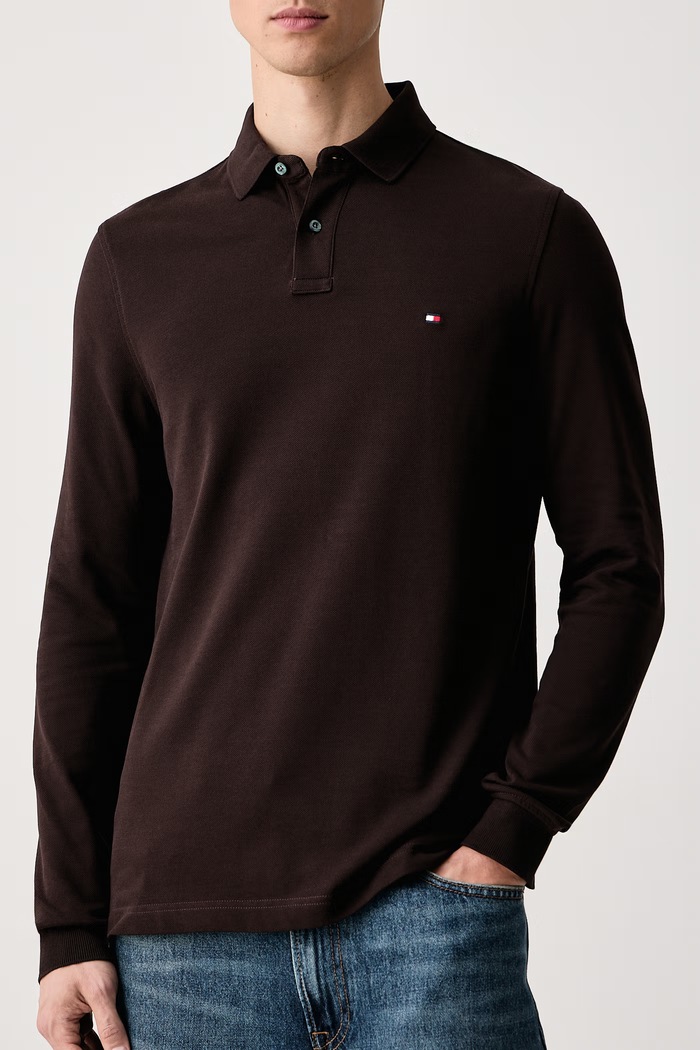 Odzież Tommy Hilfiger Longsleeve męski z bawełną MW0MW20183 brązowy