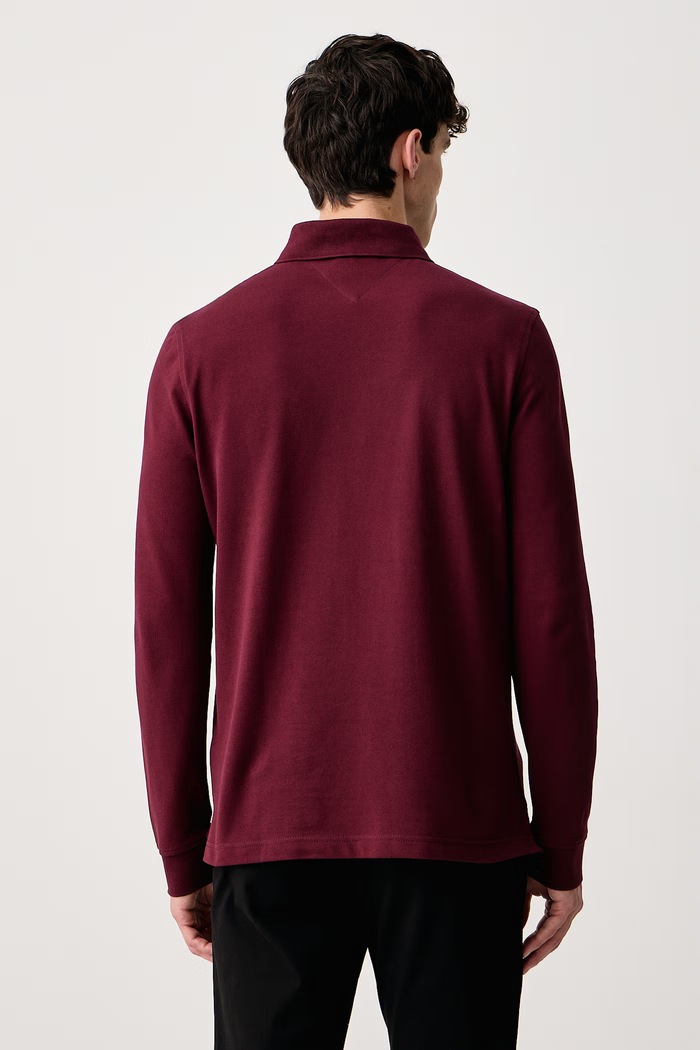 Tommy Hilfiger Longsleeve męski z bawełną MW0MW20183 bordowy AW25
