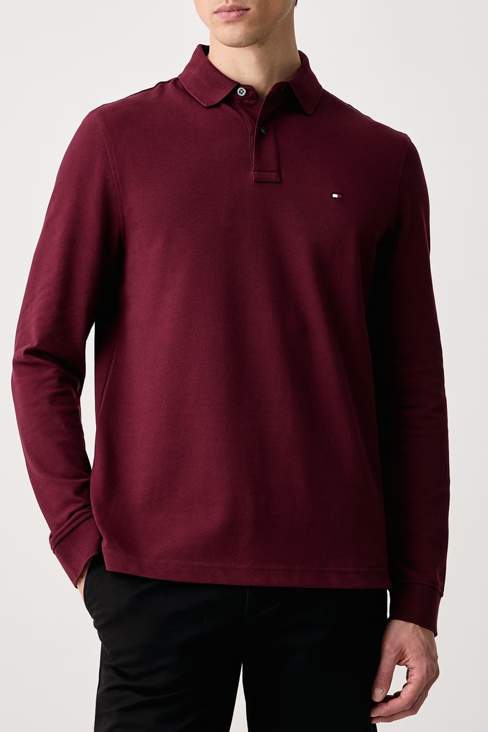 Odzież Tommy Hilfiger Longsleeve męski z bawełną MW0MW20183 bordowy