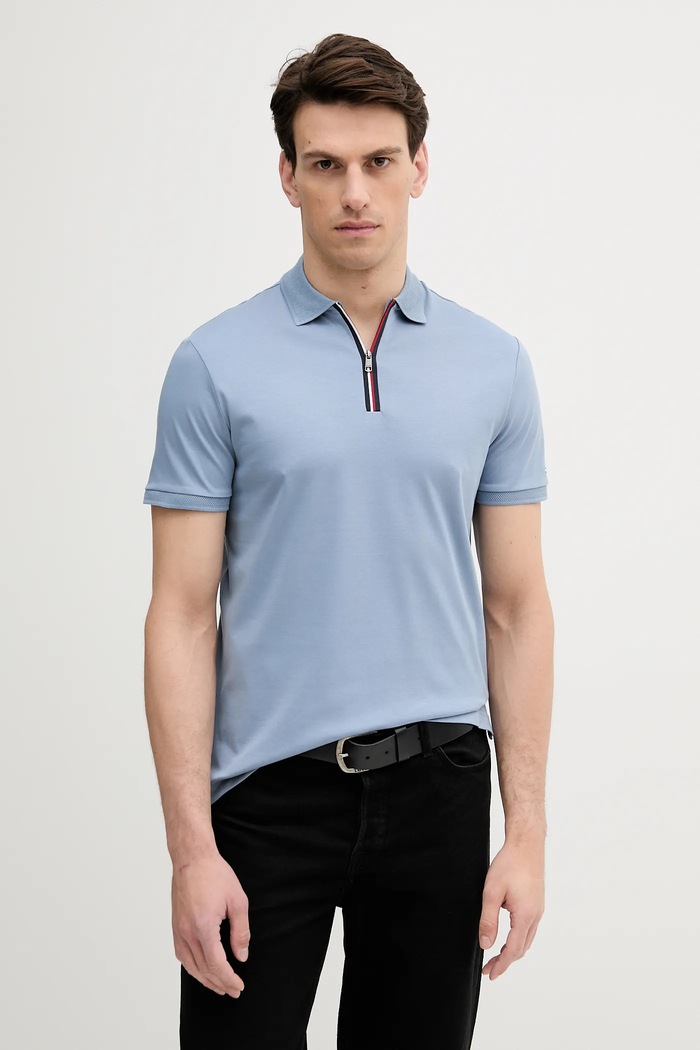 Bavlněné polo tričko Tommy Hilfiger hladký modrá MW0MW39552