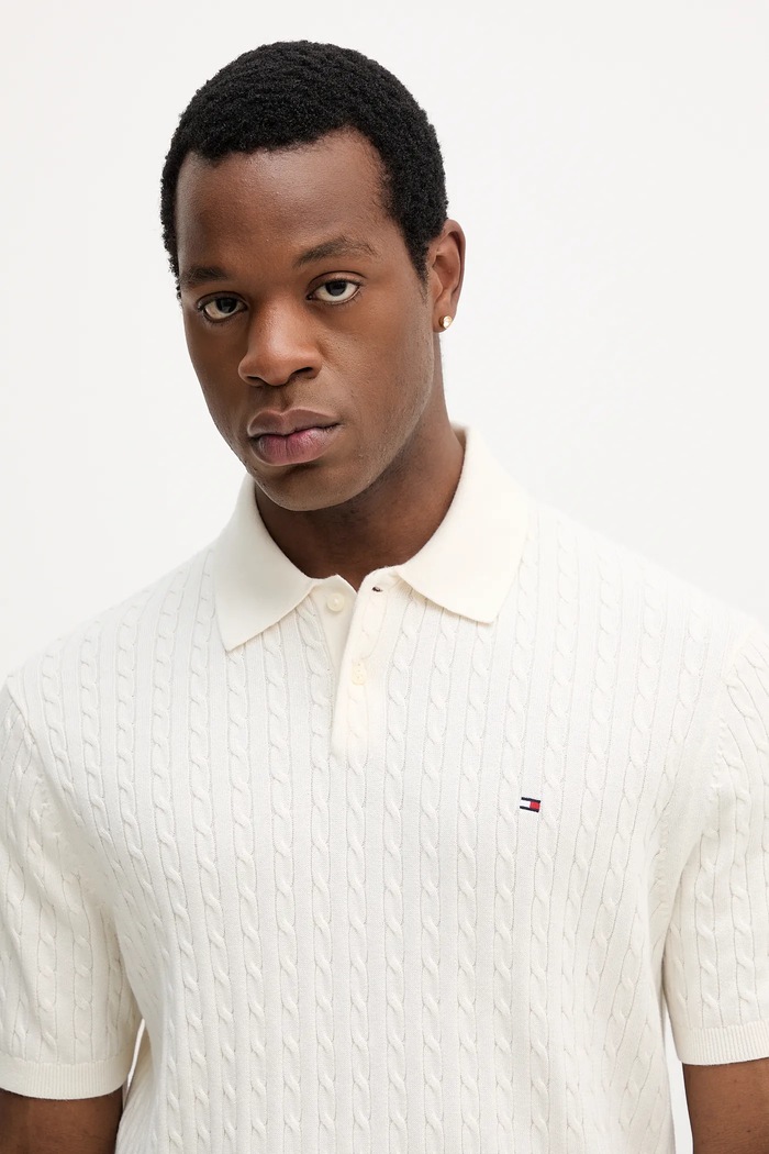 Tommy Hilfiger polo tricotat pentru bărbați din bumbac bej MW0MW40701