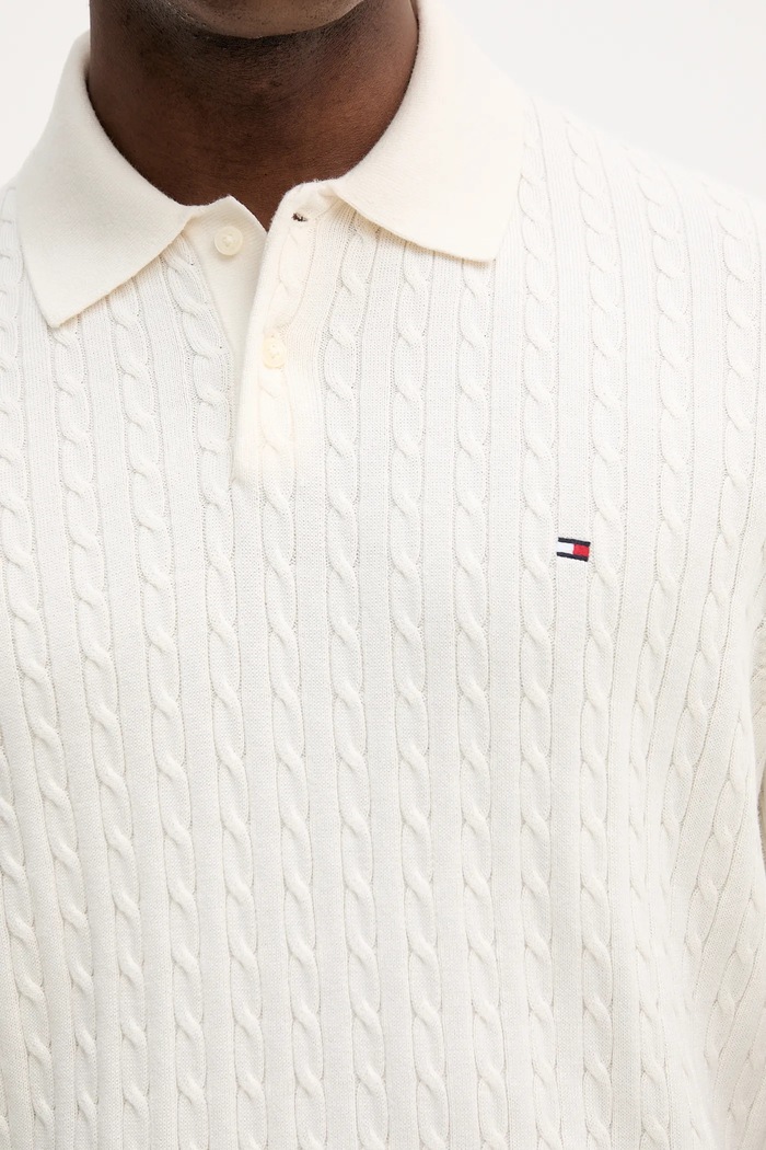 Tommy Hilfiger polo tricotat pentru bărbați din bumbac MW0MW40701 bej