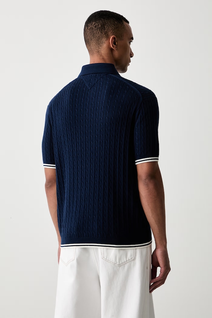 Odzież Tommy Hilfiger polo swetrowe męskie bawełniane MW0MW40701 granatowy