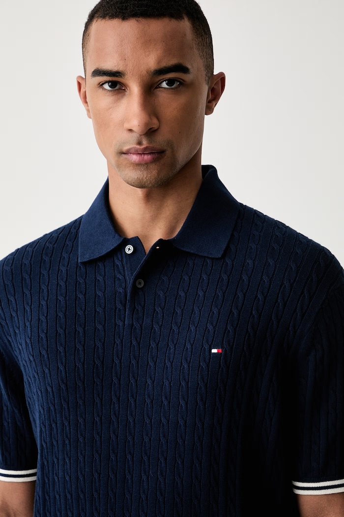 Tommy Hilfiger polo swetrowe męskie bawełniane granatowy MW0MW40701