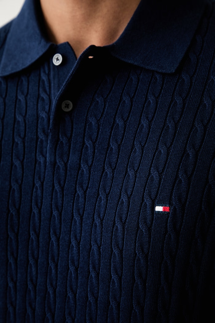 Tommy Hilfiger polo swetrowe męskie bawełniane MW0MW40701 granatowy